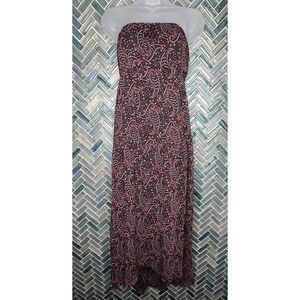 OLD NAVY BLACK PAISLEY SHEER LINED TIERED HI LO MAXI DRESS‎ BOHO STRAPLESS SMALL